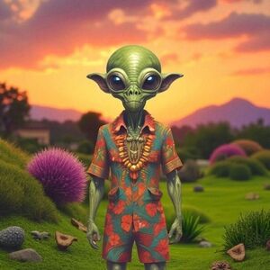 Alien in Floral Outfit Art Print